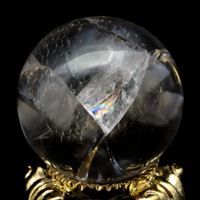 0725100  レインボーアイリスクォーツ　30ミリ　台座付き アイリスクォーツ 丸玉 水晶 虹入り AA 天然 直径約30mm 台座