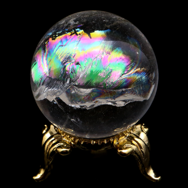 アイリスクォーツ 丸玉 水晶 虹入り AA 天然 台座付き レインボー パワーストーン 天然石 1点もの