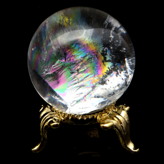 アイリスクォーツ 丸玉 水晶 虹入り AA 天然 台座付き レインボー パワーストーン 天然石 1点もの