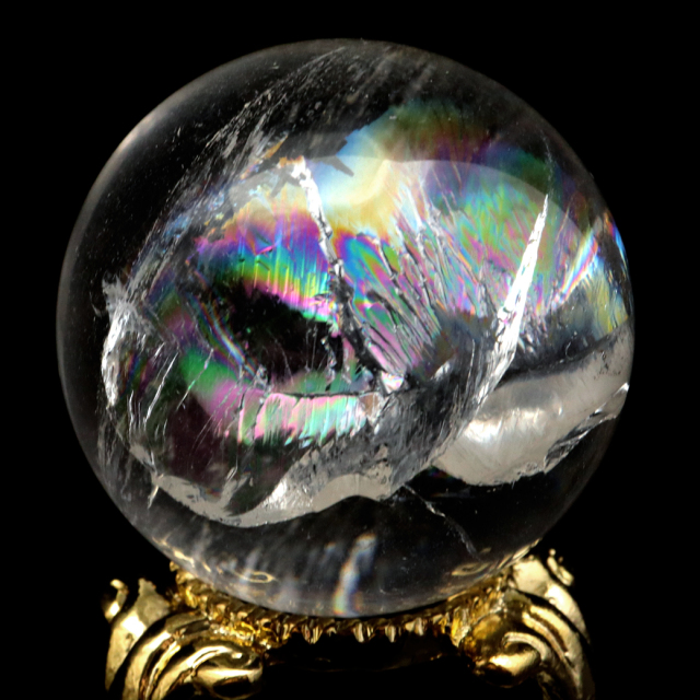 アイリスクォーツ 丸玉 水晶 虹入り AA 天然 直径約34mm 台座