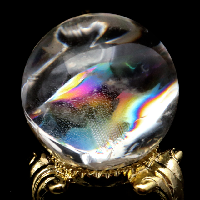 アイリスクォーツ 丸玉 水晶 虹入り AA 天然 台座付き レインボー パワーストーン 天然石 1点もの