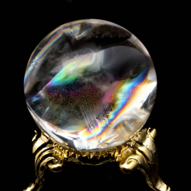 アイリスクォーツ 丸玉 水晶 虹入り AA 天然 台座付き レインボー パワーストーン 天然石 1点もの