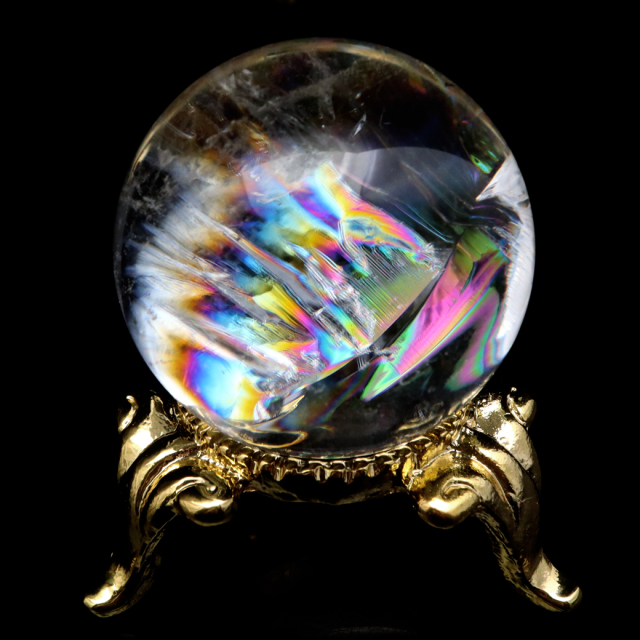 アイリスクォーツ 丸玉 水晶 虹入り AA 天然 台座付き レインボー パワーストーン 天然石 1点もの