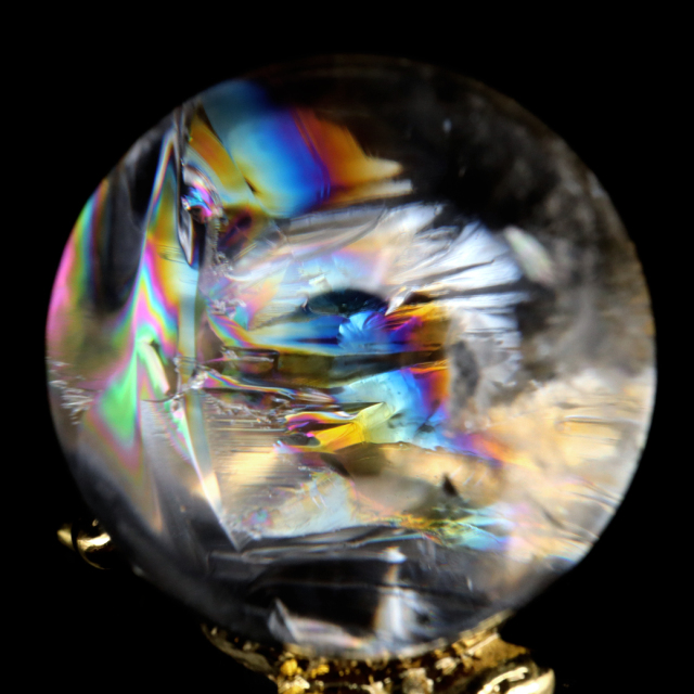 アイリスクォーツ 丸玉 水晶 虹入り AA 天然 台座付き レインボー パワーストーン 天然石 1点もの