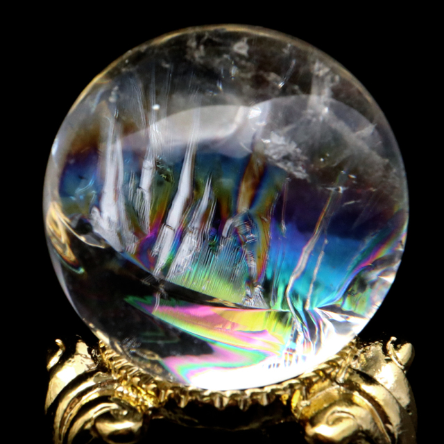 アイリスクォーツ 丸玉 水晶 虹入り AA 天然 台座付き レインボー パワーストーン 天然石 1点もの