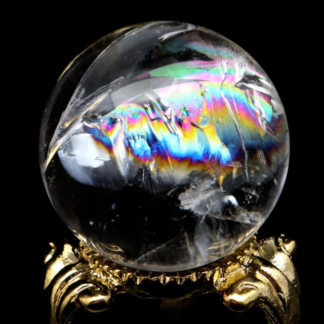 アイリスクォーツ 丸玉 水晶 虹入り AA 天然 台座付き レインボー パワーストーン 天然石 1点もの