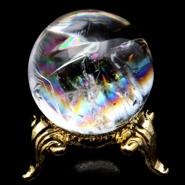 アイリスクォーツ 丸玉 水晶 虹入り AA 天然 台座付き レインボー パワーストーン 天然石 1点もの