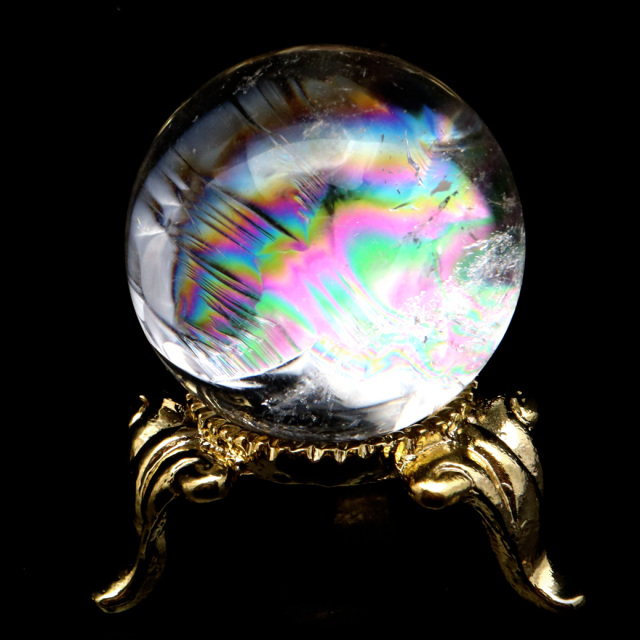 アイリスクォーツ 丸玉 水晶 虹入り AA 天然 台座付き レインボー パワーストーン 天然石 1点もの