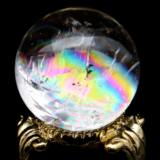 アイリスクォーツ 丸玉 水晶 虹入り AA 天然 台座付き レインボー パワーストーン 天然石 1点もの