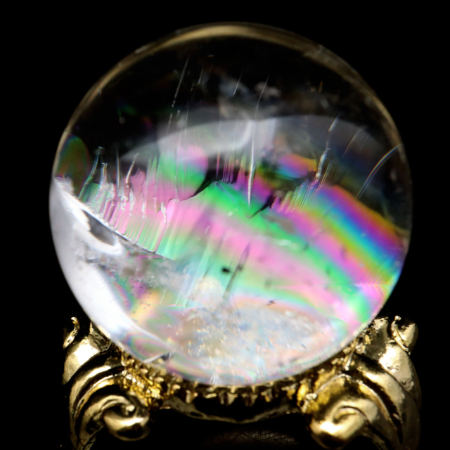 アイリスクォーツ 丸玉 水晶 虹入り AA 天然 台座付き レインボー パワーストーン 天然石 1点もの