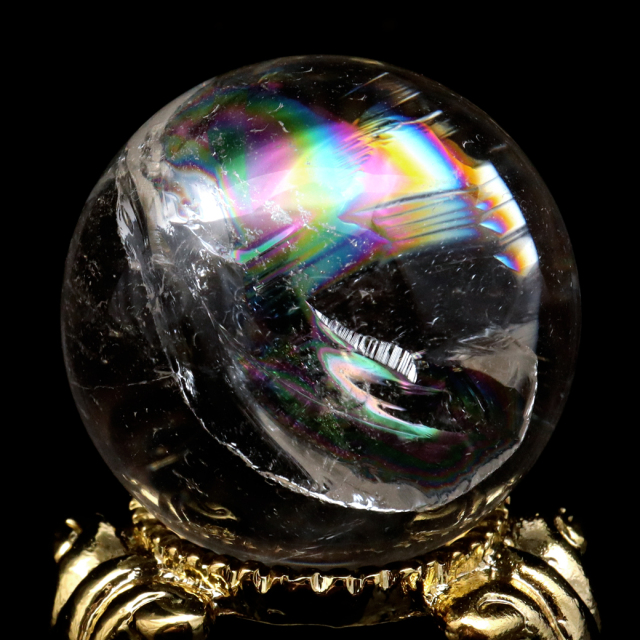 アイリスクォーツ 丸玉 水晶 虹入り AA 天然 台座付き レインボー パワーストーン 天然石 1点もの