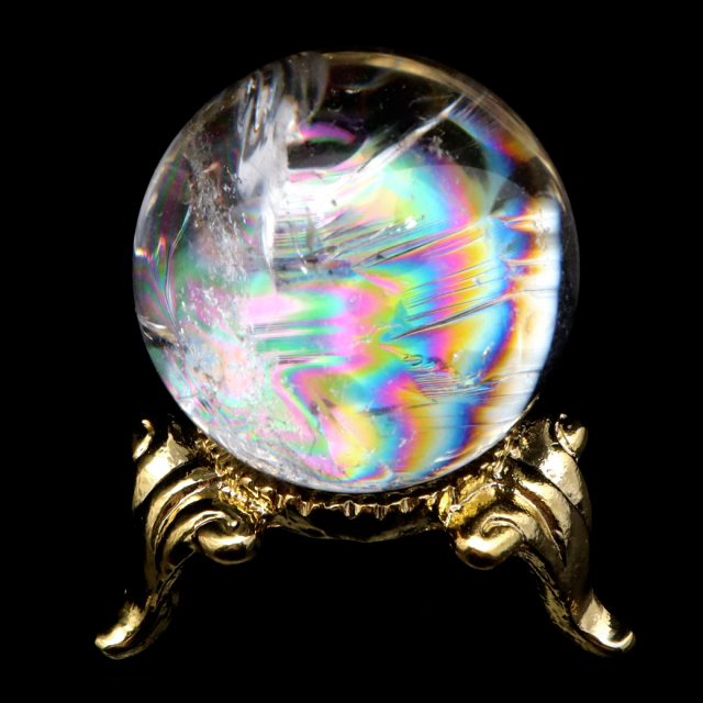 アイリスクォーツ 丸玉 水晶 虹入り AA 天然 台座付き レインボー パワーストーン 天然石 1点もの