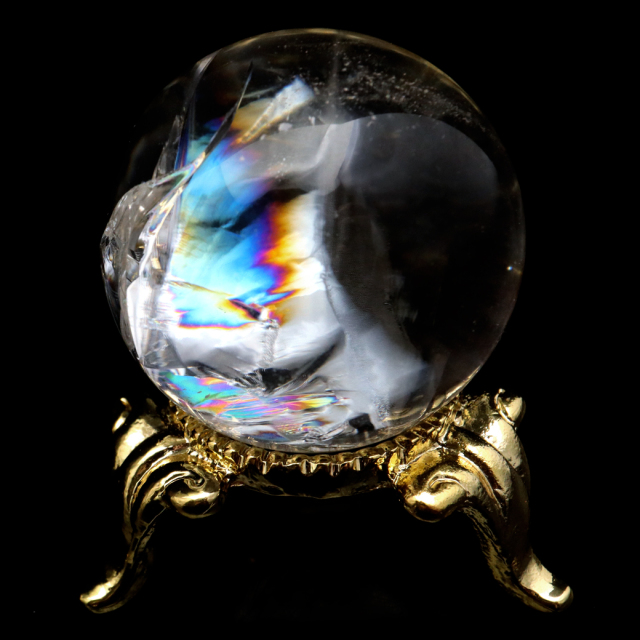 アイリスクォーツ 丸玉 水晶 虹入り AA 天然 台座付き レインボー パワーストーン 天然石 1点もの