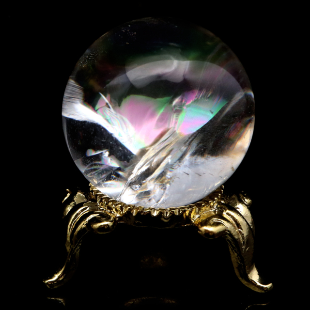アイリスクォーツ 丸玉 水晶 虹入り AA 天然 台座付き レインボー パワーストーン 天然石 1点もの