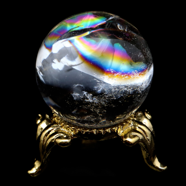 アイリスクォーツ 丸玉 水晶 虹入り AA 天然 台座付き レインボー パワーストーン 天然石 1点もの