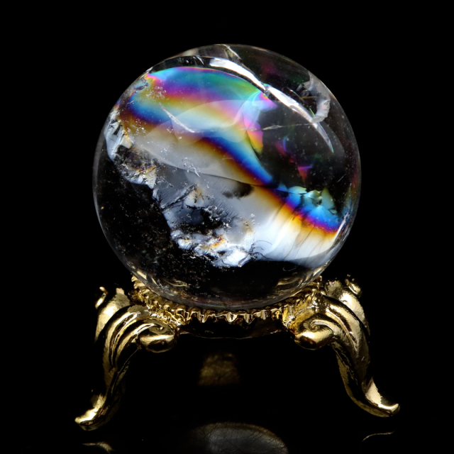 アイリスクォーツ 丸玉 水晶 虹入り AA 天然 台座付き レインボー パワーストーン 天然石 1点もの