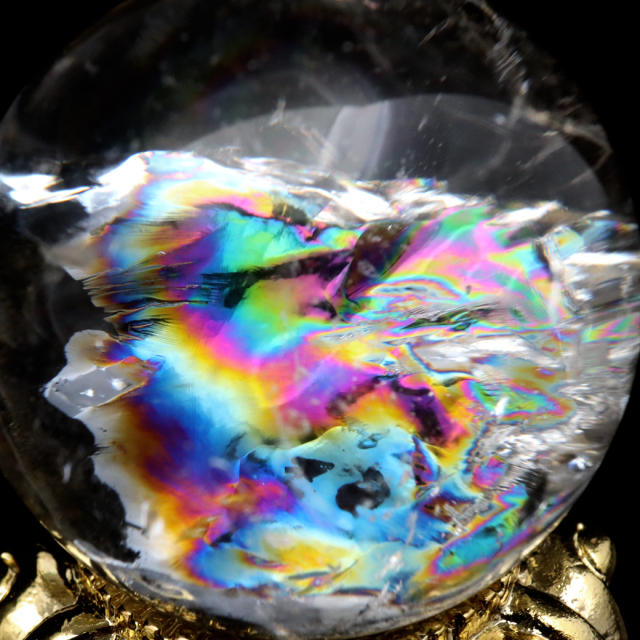 アイリスクォーツ 丸玉 水晶 虹入り AA 天然 直径約30mm 台座