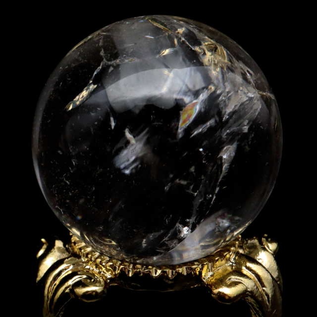 アイリスクォーツ 丸玉 水晶 虹入り AA 天然 直径約30mm 台座