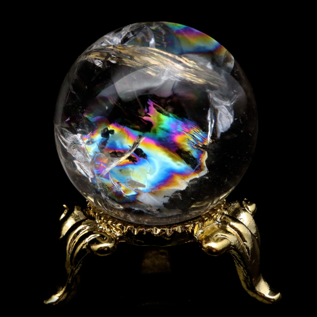 アイリスクォーツ 丸玉 水晶 虹入り AA 天然 台座付き レインボー パワーストーン 天然石 1点もの