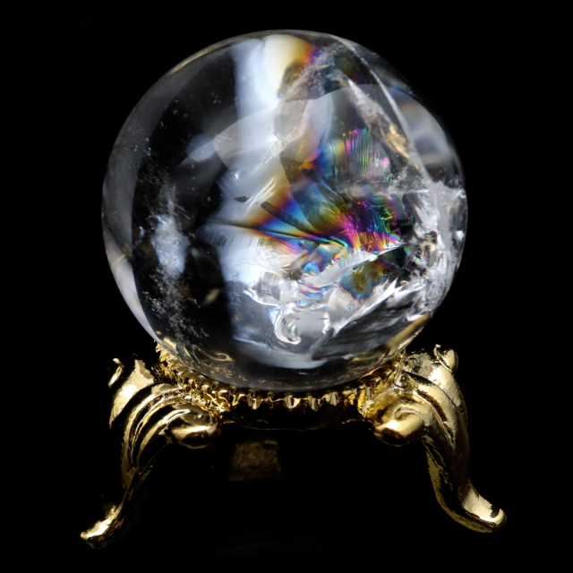 0725100  レインボーアイリスクォーツ　30ミリ　台座付き アイリスクォーツ 丸玉 水晶 虹入り AA 天然 直径約30mm 台座