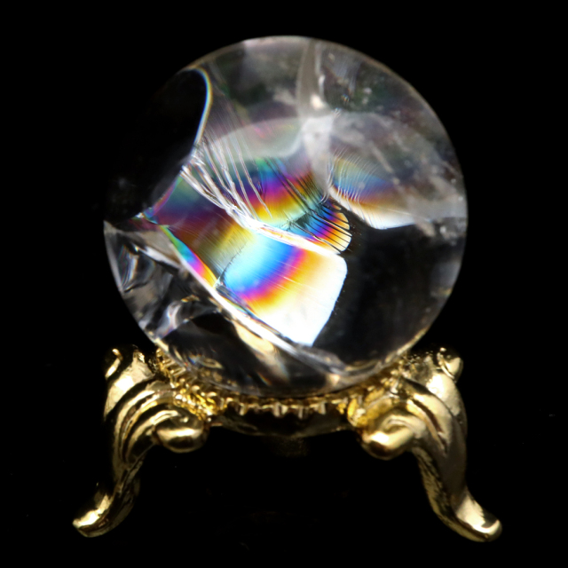 アイリスクォーツ 丸玉 水晶 虹入り AA 天然 台座付き レインボー パワーストーン 天然石 1点もの