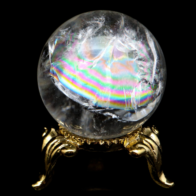 アイリスクォーツ 丸玉 水晶 虹入り AA 天然 台座付き レインボー パワーストーン 天然石 1点もの