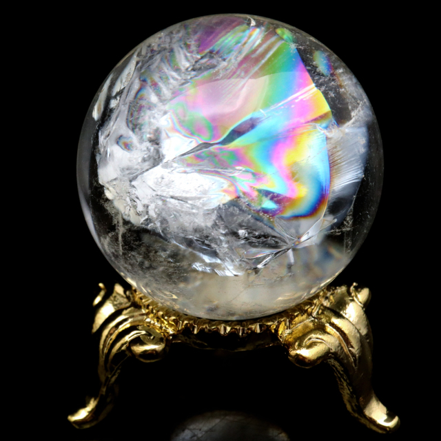 アイリスクォーツ 丸玉 水晶 虹入り AA 天然 台座付き レインボー パワーストーン 天然石 1点もの