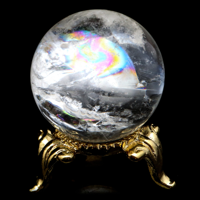 天然石✨️水晶　ダイヤモンド形✨️虹ギラギラ　台座付き ☆ヒマラヤ産 極上☆虹入り水晶玉20mm/59ctとポーチ付レインボー