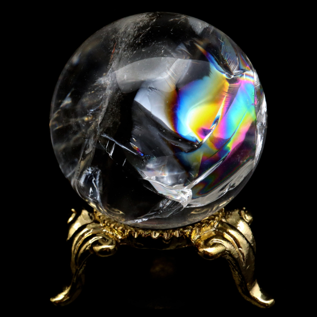 アイリスクォーツ 丸玉 水晶 虹入り AA 天然 台座付き レインボー パワーストーン 天然石 1点もの