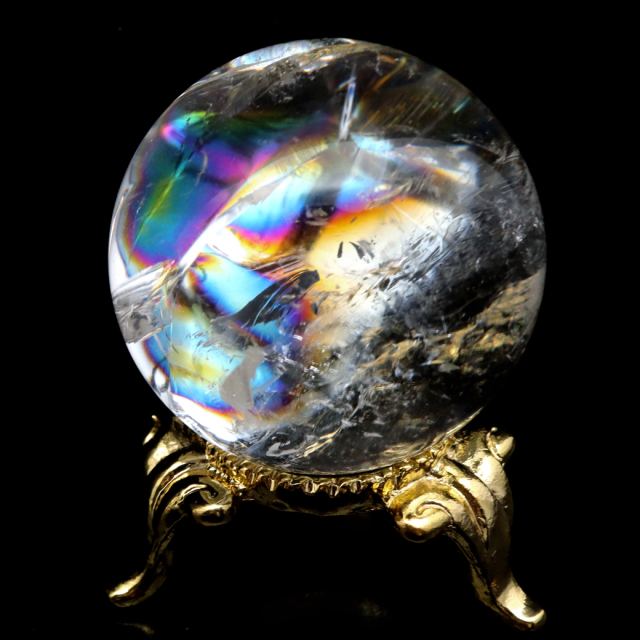 アイリスクォーツ 丸玉 水晶 虹入り AA 天然 台座付き レインボー パワーストーン 天然石 1点もの