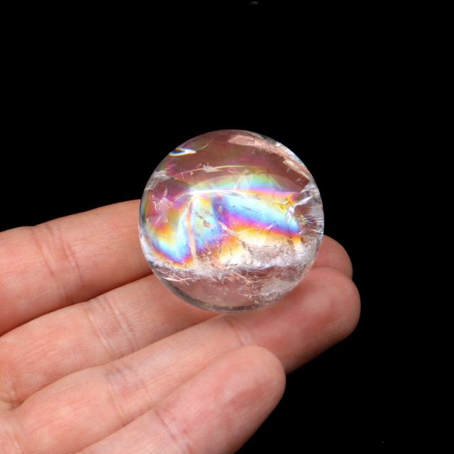 アイリスクォーツ 丸玉 水晶 虹入り AA 天然 直径約33mm 台座