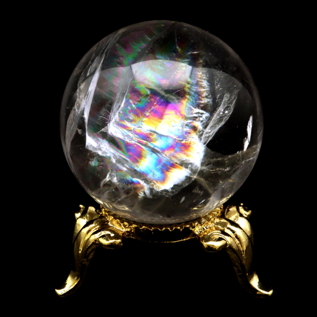 アイリスクォーツ 丸玉 水晶 虹入り AA 天然 台座付き レインボー パワーストーン 天然石 1点もの 置き物 玉 球 本物 風水 グッズ 占い