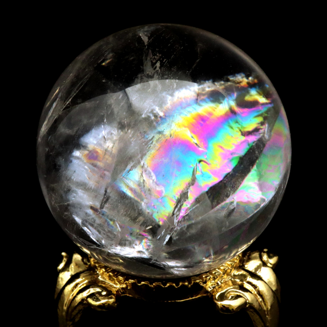 アイリスクォーツ 丸玉 水晶 虹入り AA 天然 台座付き レインボー パワーストーン 天然石 1点もの 置き物 玉 球 本物 風水 グッズ 占い