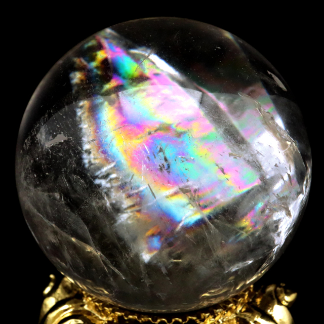 アイリスクォーツ 丸玉 水晶 虹入り AA 天然 台座付き レインボー パワーストーン 天然石 1点もの 置き物 玉 球 本物 風水 グッズ 占い