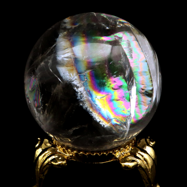 アイリスクォーツ 丸玉 水晶 虹入り AA 天然 台座付き レインボー パワーストーン 天然石 1点もの 置き物 玉 球 本物 風水 グッズ 占い