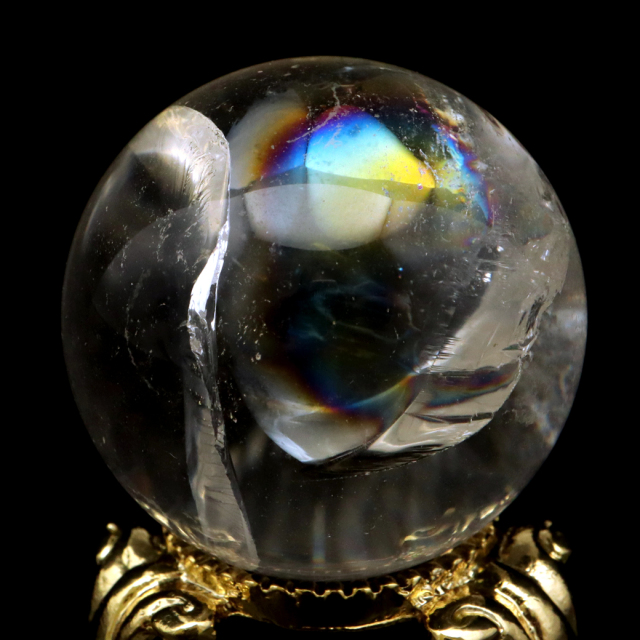 アイリスクォーツ 丸玉 水晶 虹入り AA 天然 台座付き レインボー パワーストーン 天然石 1点もの 置き物 玉 球 本物 風水 グッズ 占い