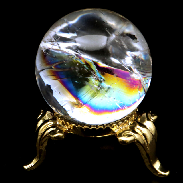 アイリスクォーツ 丸玉 水晶 虹入り AA 天然 台座付き レインボー パワーストーン 天然石 1点もの 置き物 玉 球 本物 風水 グッズ 占い
