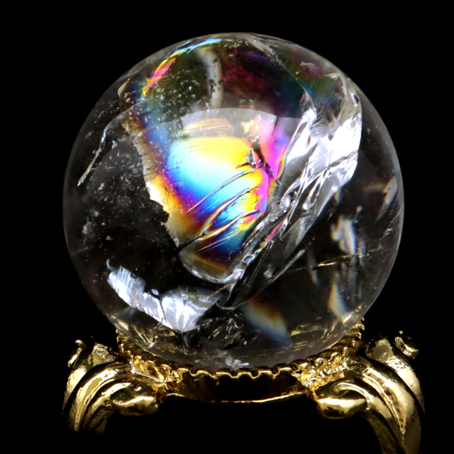 アイリスクォーツ 丸玉 水晶 虹入り AA 天然 台座付き レインボー パワーストーン 天然石 1点もの 置き物 玉 球 本物 風水 グッズ 占い