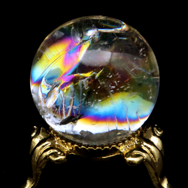 アイリスクォーツ 丸玉 水晶 虹入り AA 天然 台座付き レインボー パワーストーン 天然石 1点もの 置き物 玉 球 本物 風水 グッズ 占い