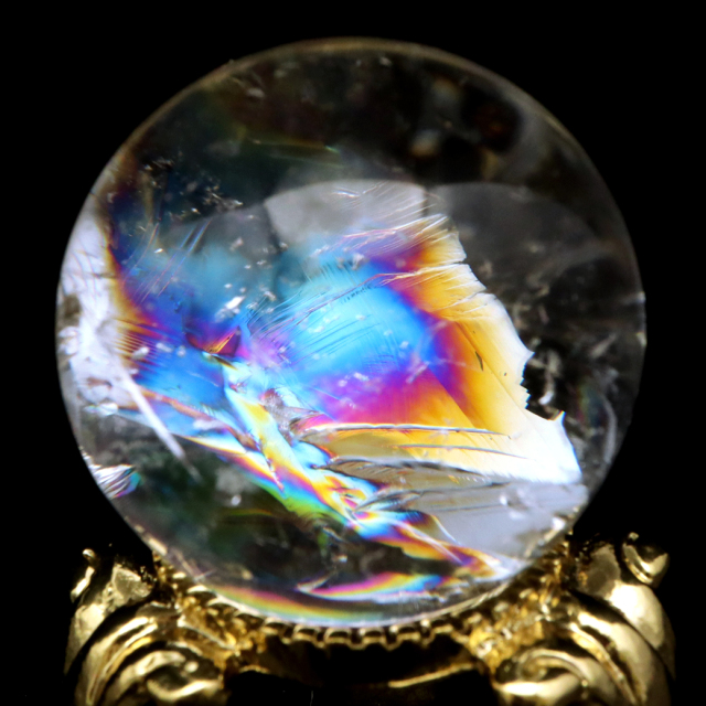 アイリスクォーツ 丸玉 水晶 虹入り AA 天然 台座付き レインボー パワーストーン 天然石 1点もの 置き物 玉 球 本物 風水 グッズ 占い