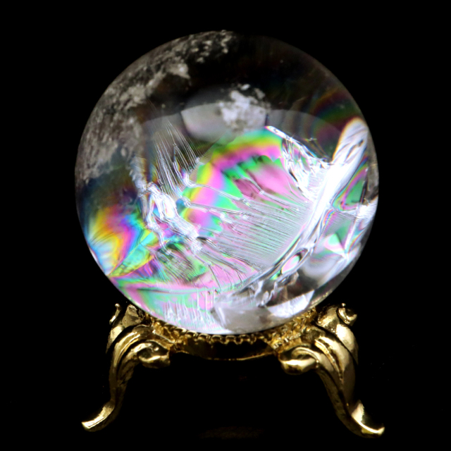 アイリスクォーツ 丸玉 水晶 虹入り AA 天然 台座付き レインボー パワーストーン 天然石 1点もの 置き物 玉 球 本物 風水 グッズ 占い