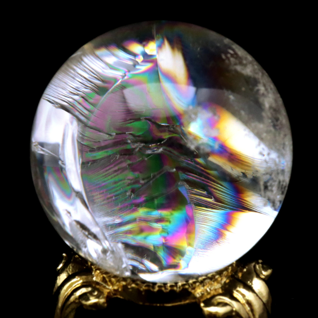 アイリスクォーツ 丸玉 水晶 虹入り AA 天然 台座付き レインボー パワーストーン 天然石 1点もの 置き物 玉 球 本物 風水 グッズ 占い