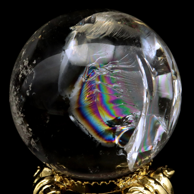 アイリスクォーツ 丸玉 水晶 虹入り AA 天然 台座付き レインボー パワーストーン 天然石 1点もの 置き物 玉 球 本物 風水 グッズ 占い