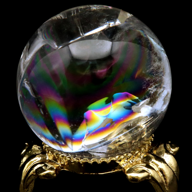 アイリスクォーツ 丸玉 水晶 虹入り AA 天然 台座付き レインボー パワーストーン 天然石 1点もの 置き物 玉 球 本物 風水 グッズ 占い