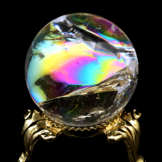 アイリスクォーツ 丸玉 水晶 虹入り AA 天然 台座付き レインボー パワーストーン 天然石 1点もの 置き物 玉 球 本物 風水 グッズ 占い