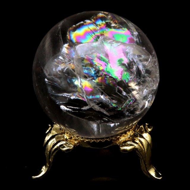 アイリスクォーツ 丸玉 水晶 虹入り AA 天然 台座付き レインボー パワーストーン 天然石 1点もの 置き物 玉 球 本物 風水 グッズ 占い