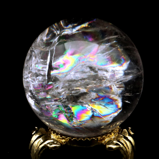 アイリスクォーツ 丸玉 水晶 虹入り AA 天然 台座付き レインボー パワーストーン 天然石 1点もの 置き物 玉 球 本物 風水 グッズ 占い