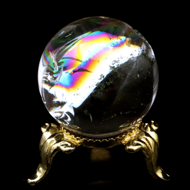 アイリスクォーツ 丸玉 水晶 虹入り AA 天然 台座付き レインボー パワーストーン 天然石 1点もの 置き物 玉 球 本物 風水 グッズ 占い