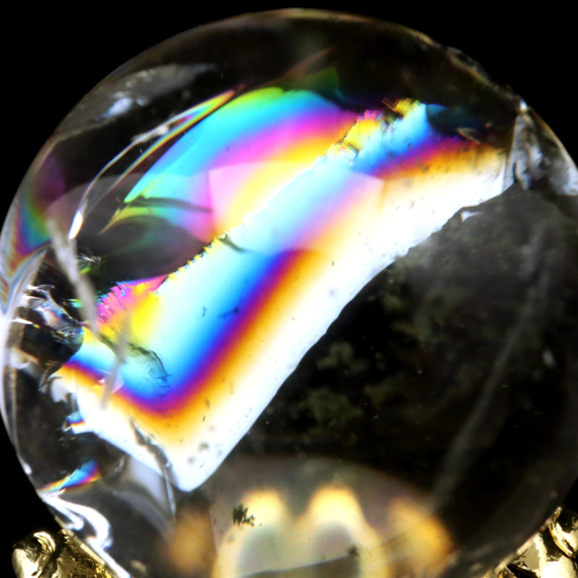 アイリスクォーツ 丸玉 水晶 虹入り AA 天然 台座付き レインボー パワーストーン 天然石 1点もの 置き物 玉 球 本物 風水 グッズ 占い