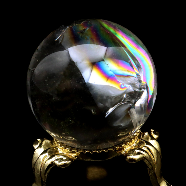 アイリスクォーツ 丸玉 水晶 虹入り AA 天然 台座付き レインボー パワーストーン 天然石 1点もの 置き物 玉 球 本物 風水 グッズ 占い